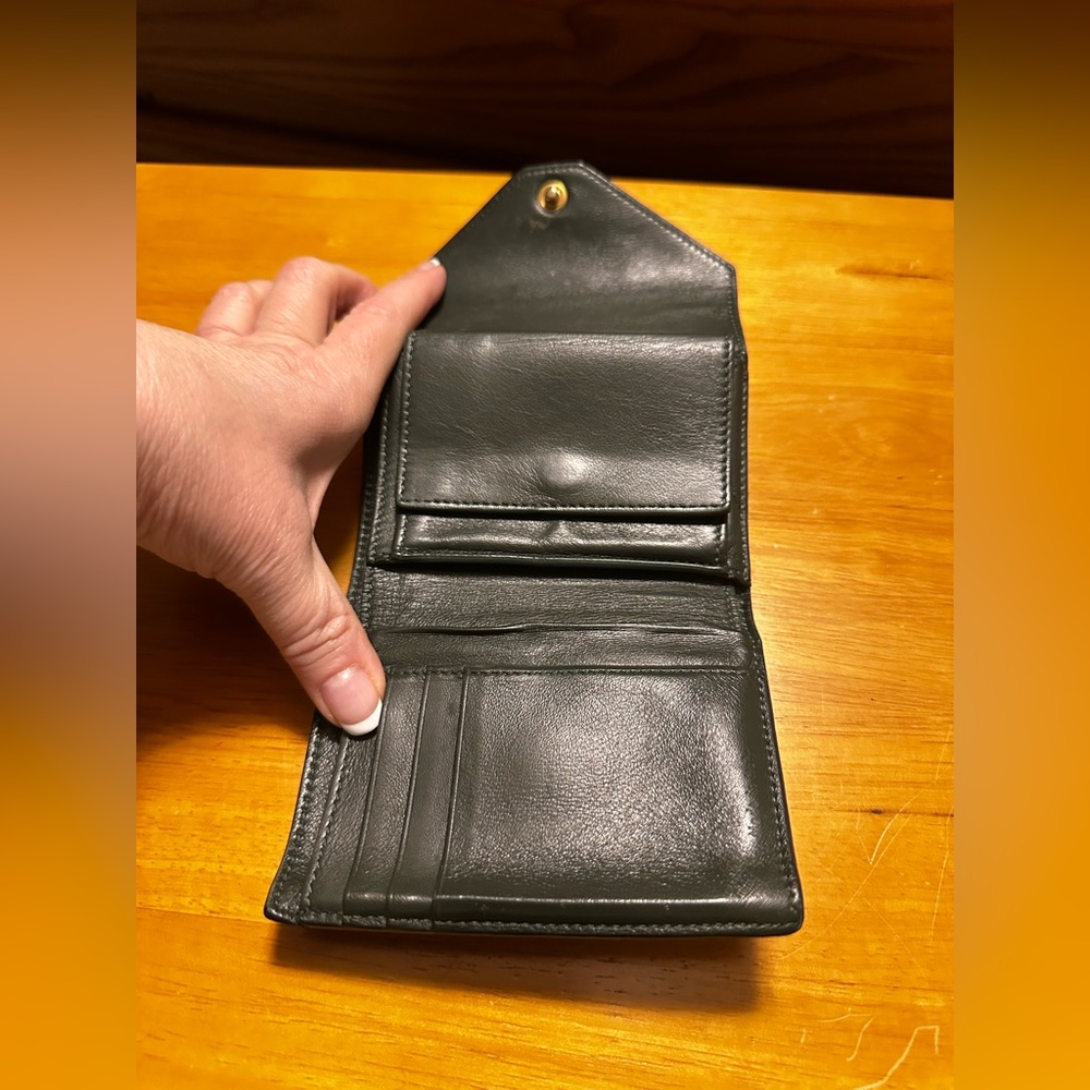 Celine Green & Gray Leather Colorblock Envelope Style Compact Wallet with Box - Picture 6 of 8